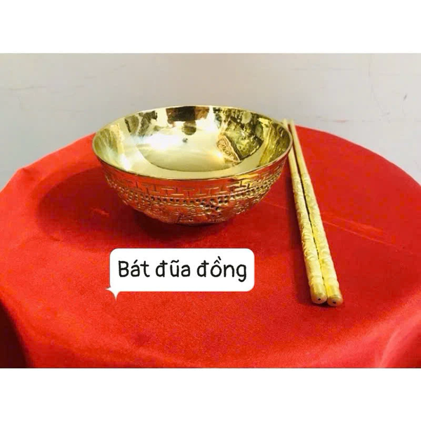Combo 01 Dragon Phoenix Brass Altar Bowl & Chopsticks Set Vietnamese