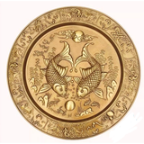 Copper Brass Wall Plate Carps Looking at the Moon Handcrafted by Artisans from Đại Bái Copper Casting Village, Vietnam