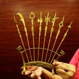 Traditional Bat Buu Brass Worship Set – Eight Sacred Weapons for Vietnamese Altar