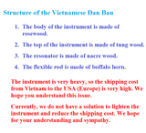 FOLDING VIETNAMESE DAN BAU MONOCHORD TRADITIONAL MUSICAL INSTRUMENT OF VIETNAM